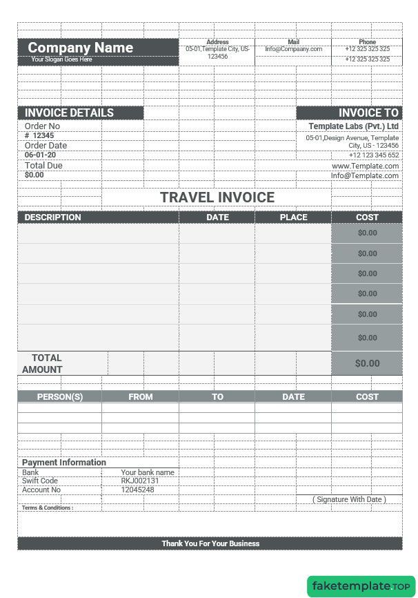 Feature of fake Sample Travel invoice example